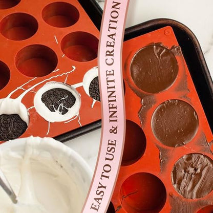 HKNMTT Round Silicone Molds 2 PCS, 12-Cavity 2.1" Cylinder Chocolate Covered Cookie Mold, Food Grade Non-Stick Baking Moulds Compatible Oreos Candy Handmade Soap Pudding Jello Mini Cake Jelly Brownie - style: Cookie Cover - 2PCS
