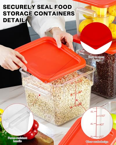 4QT NSF Food Storage Containers: 8 PCS [Food Grade][Hot&Cold Resistant] Commercial Clear Food Storage Containers with Lids for Restaurant Kitchen Proof Dough, Measuring Spoons Included(BPA FREE) - color: A-4QT-RED