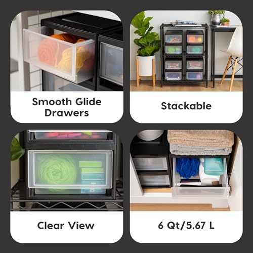 IRIS USA 6 Qt. Small Plastic Stacking Drawer, Stackable Storage Organizer Unit with Sliding Drawer for Bedroom Kitchen Under Sink Pantry Craft Room Dorm Office, Black, 4-Pack - size: 1 count (pack of 4)