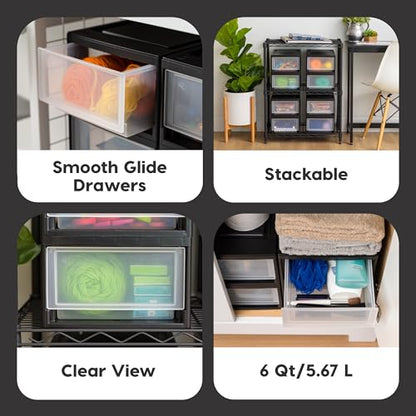 IRIS USA 6 Qt. Plastic Drawer Storage Organizer Stacking Drawers, 2-Pack, Stackable Unit with Sliding Drawer for Bedroom Kitchen Under Sink Pantry Craft Room Bathroom Dorm Office, Black - size: 6 Qt - 2 Pack