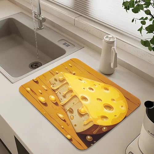 Cheese Pattern Dish Drying Mat 20"x16", Super Absorbent Kitchen Counter Mat, Dish Drying Pad for Sinks, Draining Racks, Countertops - size: 20x16 in