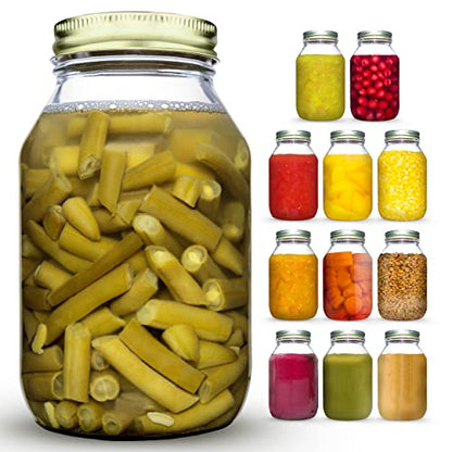 Mason Jars 32 Oz With Lids Regular Mouth (12 Pack) Preserving Spices,Storage,Meal Prep, Overnight Oats,Dry Food,Salads,Drinking