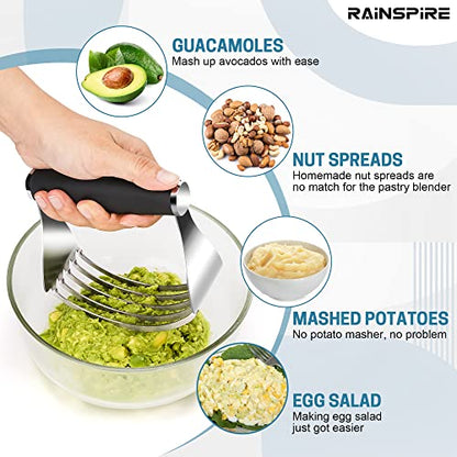 Rainspire XL Pastry Cutter For Baking, Heavy Duty Pastry Blender Stainless Steel, Thick Sharp Blades Dough Blender, Dough Cutter Butter Cutter Pastry for Easy Mixing, Dishwasher Safe (Black) - color: Black