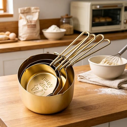 4pcs Stainless Steel Measuring Cups Set Kitchen Accessories Baking Tea Coffee Measuring Tools (gold-4pcs) - color: gold-4pcs