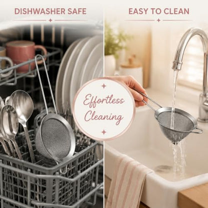 E-far Fine Mesh Strainer Set of 2, 3.3 Inches Stainless Steel Tea Strainer with Long Handle, Small Conical Mesh Strainers Sieve for Cocktail Coffee Food, Rust Proof & Easy to Clean (Silver) - color: Silver-2