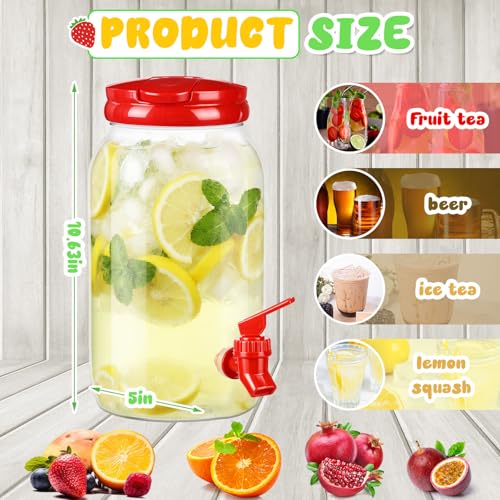 Havawish 2 Pcs 1 Gallon Plastic Beverage Dispenser with Spigot Clear Summer Kitchen Fridge Drink Dispenser for Parties Lemonade Juice Tea Beer Cold Water (Red,Cylinder) - color: Red, style: Cylinder