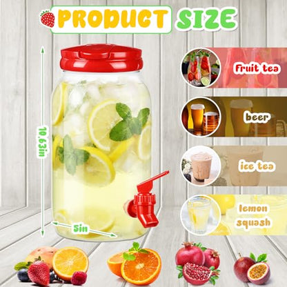 Havawish 2 Pcs 1 Gallon Plastic Beverage Dispenser with Spigot Clear Summer Kitchen Fridge Drink Dispenser for Parties Lemonade Juice Tea Beer Cold Water (Red,Cylinder) - color: Red, style: Cylinder