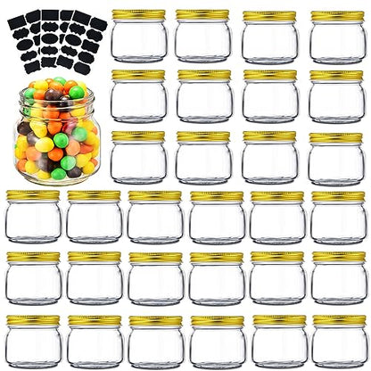 Rainforce Mason Jars 8 oz 30 Pack- Small Mason Jars With Gold Lids -1/4 Quart Canning Jars| Storage Pickling Jars For Jelly, Jam, Honey, Pickles, Spice - With 30 Chalkboard Labels - color: Gold