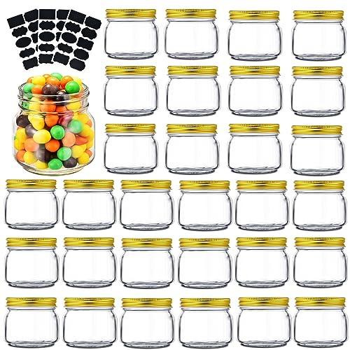 Rainforce Mason Jars 8 oz 30 Pack- Small Mason Jars With Gold Lids -1/4 Quart Canning Jars| Storage Pickling Jars For Jelly, Jam, Honey, Pickles, Spice - With 30 Chalkboard Labels - color: Gold