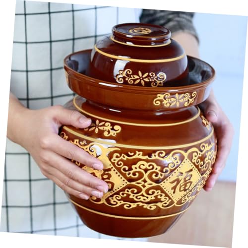 FOMIYES Earthenware Kimchi Jar 4lb Thickened Ceramic Pickle Sealed Crock with Water-seal Lid for Home Fermentation and Vegetable Storage