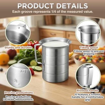 2 Pcs 4 Quart Aluminum Measure Cup Silver Metal Measuring Pitcher with Easy to Read Graduated Marking Handle Pouring Spout Kitchen Baking Tool for Liquid Flour Rice Sauce Measuring - size: 4 Quart