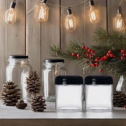 Jarming Collections Mason Jars - 16 oz Glass Extra Wide Mouth Pint Storage Jars with BPA Free Plastic Lids - Made in USA - color: 2 Black Dome Plastic Lids-16 OZ