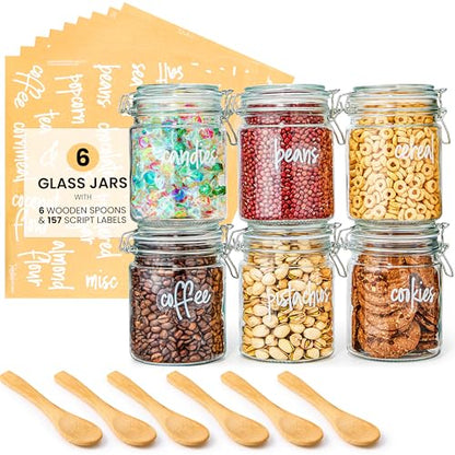 Talented Kitchen Airtight Mason Canning Jars - Multiuse Food Storage Containers with Lids for Canning Supplies & Homemade Food Storage - Clamp-Lid Glass Containers - 25 oz, Pack of 6