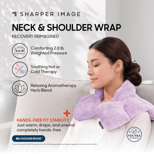 Sharper Image Heated Neck & Shoulder Wrap - Microwavable Warm & Cooling Plush Pad, Scented Aromatherapy (100% Natural Lavender & Herb Spa Blend), Pain Tension Headache Relief Therapy, Gift for Women - color: Lavender