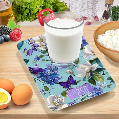 Food Scale Kitchen Scale for Baking Cooking Digital Food Weighing Measuring Scale Small Waterproof Electric Food Scale Elegant Hydrangeas Magnolias Butterflies - color: Elegant Hydrangeas Magnolias Butterflies