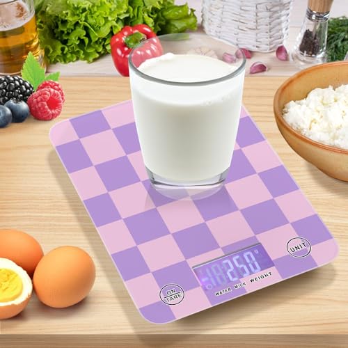 Food Scale Kitchen Scale for Baking Cooking Digital Food Weighing Measuring Scale Small Waterproof Electric Food Scale Checkered Purple - color: Checkered Purple