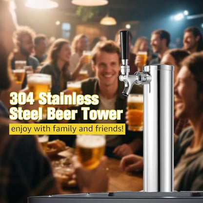 Beer Tower Single Tap Draft Beer Tower, Stainless Steel Keg Tower, 3" Tap Tower dispenser with Pre-Assembled Tubing and Self-Closing Spring, Single Kegerator Tower Dispenser for Party Bar - size: Single Tap Beer Tower