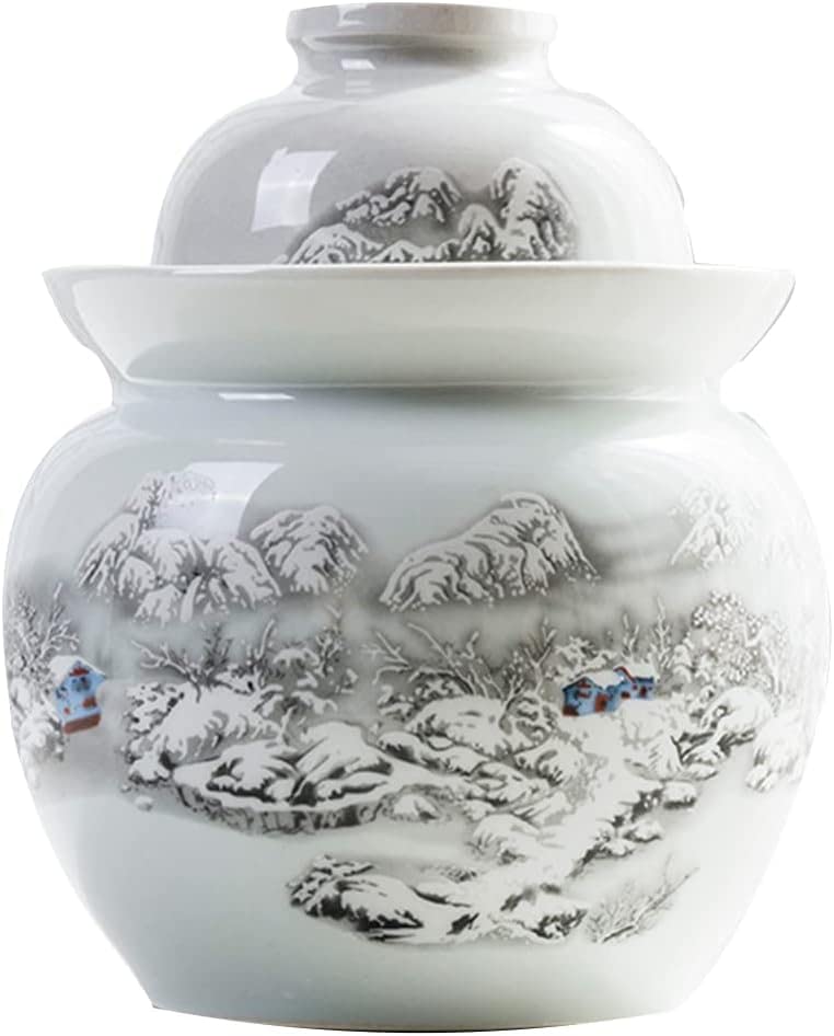 Vintage Traditional Ceramic Pickle Jar Fermentation Crock with Water Seal 5kg, Chinese Fermenting Tank for Kimchi Sauerkraut Pickles