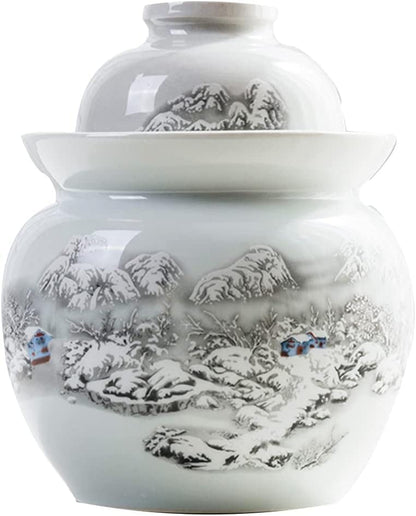 Vintage Traditional Ceramic Pickle Jar Fermentation Crock with Water Seal 5kg, Chinese Fermenting Tank for Kimchi Sauerkraut Pickles