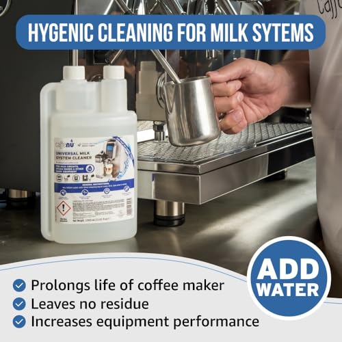 Caffenu Universal Milk System Cleaner, Alkaline Liquid, 1 Liter Bottle