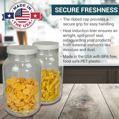 1 Gallon Large Plastic Jars with Lids (4 Pack) - Food Safe & Air Tight - Large Clear Plastic Jars with Lids - Wide Mouth Food Storage Containers - Kitchen & Pantry Organization by Billy Buckskin - size: 4 Pack
