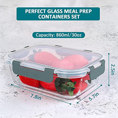 M MCIRCO [5-Packs, 30 Oz] Glass Meal Prep Containers with Snap Locking Lids Glass Food Containers,Airtight Lunch Container,Microwave, Oven, Freezer and Dishwasher - size: 5pcs