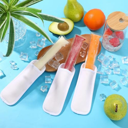 JANYUN Ice Pop Sleeves, 24 Pack Sublimation Blanks Popsicle Holder Reusable Freezer Pop Holders Bags Neoprene Popsicle Holders for Kids Adults Heat Press Transfer - color: White