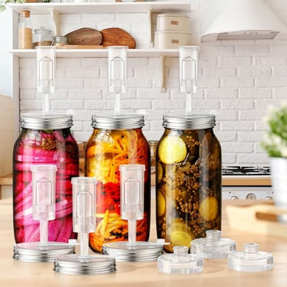 Honeydak 4 Pack Fermentation Kit, 68 oz Fermentation Jars with Fermenting Weights and Airlocks, Stainless Steel Lids, Pickle Jar for Sauerkraut, Vegetables and Other Fermented Foods - size: 68 oz