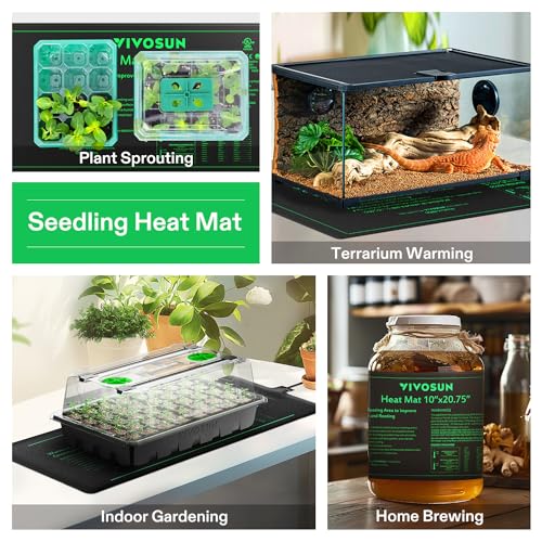 VIVOSUN 10"x 20.75" Seedling Heat Mat and Digital Thermostat Combo Set, UL & MET-Certified Warm Hydroponic Heating Pad for Germination, Indoor Gardening, Greenhouse - size: 10"x20.75"