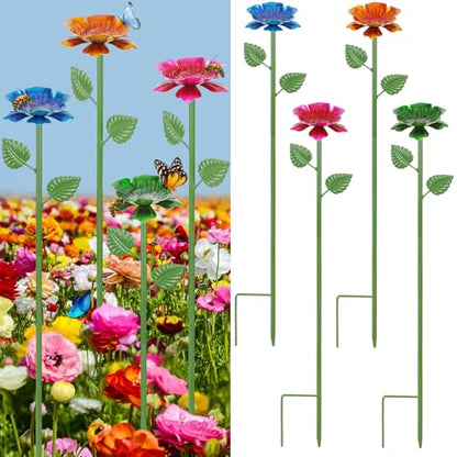 4 Pack Bee Watering Station - Flowers Butterfly Feeder, Bee Water Feeders for Outside, Metal Garden Decor, Bee Baths for Garden Yard Patio (Blue,Yellow,Red,Green) - size: New-flower 4-Pack