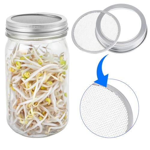 6 Pack Mason Jar Sprouting Lids, 304 Stainless Steel Mason Jar Mesh Lid, Durable Mason Jars Strainer Lid for Seed Sprouting Indoor Gardening,Fresh Greens