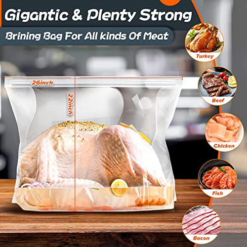 Brining Bags for Turkey, 3 Pack, 26"×22", Extra Large Turkey Brine Bag Holds up 35lb, Thickened Brining Bag with 3 Cotton Strings, Double Zip-lock Seal Brine Bags for Turkey, Chicken, Beef, Ham, Pork