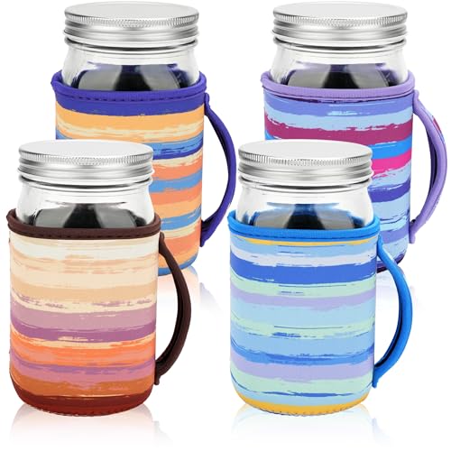 KJQJLY 4 Pcs Mason Jars Sleeves Neoprene 32oz Regular and Wide Mouth Mason Jar Sleeves Holder with Handle (rainbow, 32 OZ) - color: rainbow, size: 32 OZ