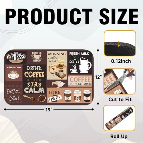 Retro Coffee Pattern Drying Mat 12" x 19", Non-Slip Absorbent Quick-Dry Mat, Protects Countertops from Spills Stains for Coffee Makers Espresso Machines - color: Coffee