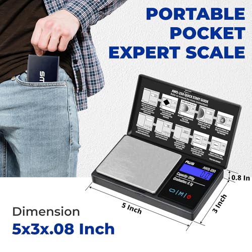 American Weigh Scales Series Digital Pocket Weight Scale Accurately Measures, Backlit LCD Display 250g x 0.1g, (Black), AWS-250-BLK - color: Black, size: 250g x 0.1g