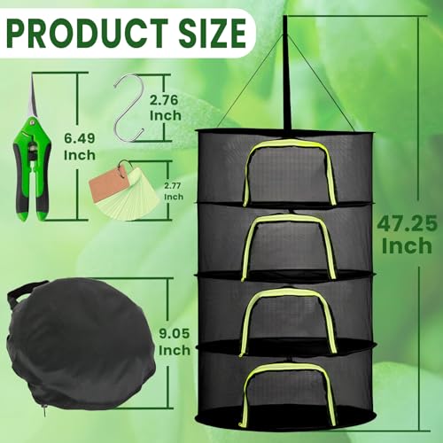 4 Layer 24" Herb Drying Rack Hanging with Garden Pruning Shears, Large Zipper, Hook & Notepad, Foldable Drying Rack for Herbs, Spices & Seasonings, Hanging Herb Dryer Indoor Outdoor - size: 40*24 INCH