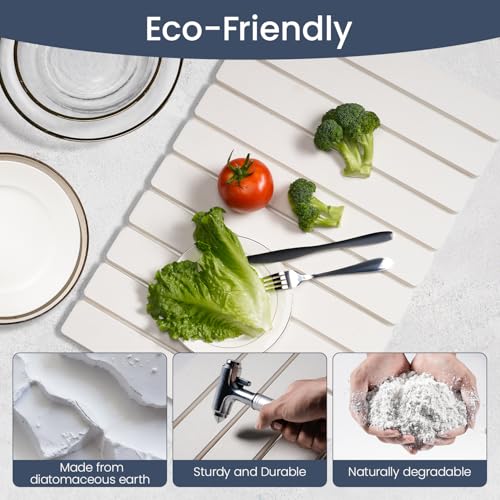 Meowoo Stone Drying Mat for Kitchen Counter, 23.6"x15.3" Foldable Diatomaceous Earth Mat, Super Absorbent, Quick-Dry Bath & Kitchen Pad for Dishes, Cups, Bottles, Non-Slip, Fits Any Countertop - White - size: 23.6" x 15.3"