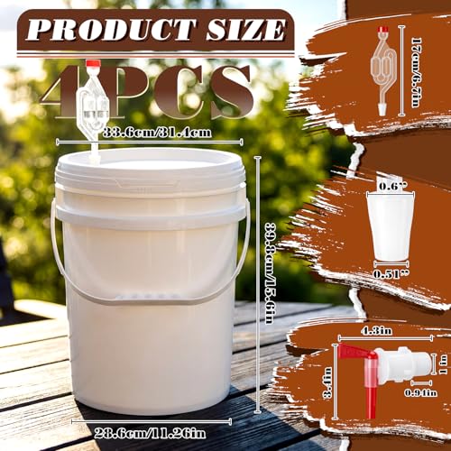 4 Pcs 6.5 Gallon Fermenting Bucket White Fermentation Bucket with Spigot Twin Bubble Airlock and Silicone Bung Fermentation Kit for Home Beer Wine Mead Other Fermented Beverage - size: 6.5 Gallon