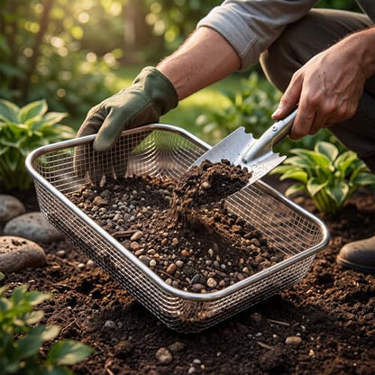 Set of 3 Soil Sifter for Gardening 2 Stainless Steel Sand Rocks Compost Soil Sieve with 1 Trowel 1/4 Inch 1/8 Inch Mesh Dirt Sifter for Gravel Potting Sawdust