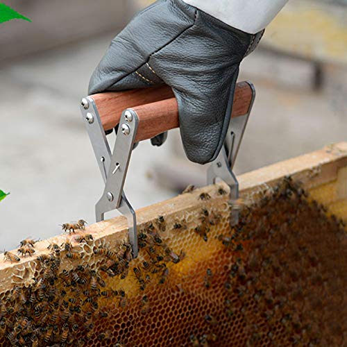 Zerodis Frame Grip Holder Lifter Gripper Tool, Stainless Steel Bee Frame Puller with Wood Handle Bee Frame Holder Tool Capture Beehive Equipment