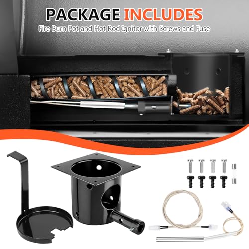 Fire Burn Pot and D2 Hot Rod Ignitor Kit for Traeger Pro 575 & 780, Ironwood 650 & 885, Silverton 620 & 810 Wood Pellet Grills with D2 Direct Drive and WiFIRE Technology, Porcelain-Enameled Fire Pit - size: Fire Burn Pot + D2 Hot Rod Ignitor