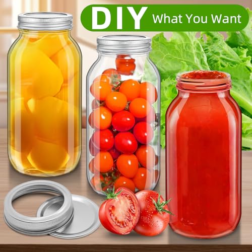 3PCS 64 OZ Wide Mouth Mason Jars with Lids, Heavy Duty Glass Airtight Storage Canning Jar and Band Half Gallon / 2 Quart, Set of 3