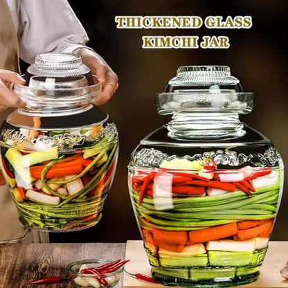 Auspicious Cloud Relief Pattern Pickle Jar, Traditional Fermentation Crock with Inner Cover, Thickened Glass Kimchi Tank, Egg/Carrot/Kohlrabi(7.5kg/264.6oz) - size: 7.5kg/264.6oz