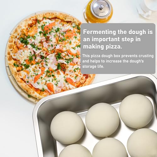 BSTKEY Pizza Dough Proofing Box, Stackable Stainless Steel Food Storage Box Container with Lid, Fits 4-6 Dough Balls, 14.1 x 10.6 Inch Large Capacity Household Pizza Dough Container