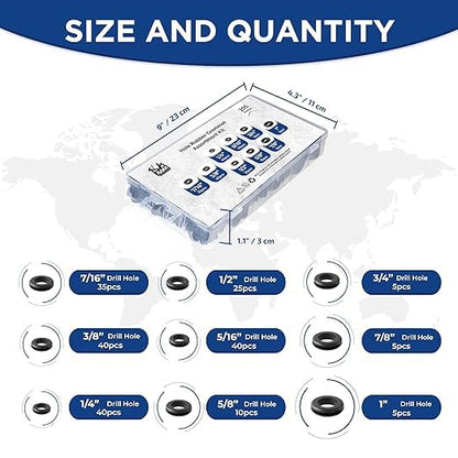 Rubber Grommets kit for Wiring- 205pcs Assorted in 9 Sizes 1",1/2",1/4", 3/4", 3/8", 5/8", 5/16", 7/8",7/16 "-Waterproof & Tear Resistant Firewall Grommets Perfect for Safe Sealing in Automotive. - size: 9 Sizes-205pcs