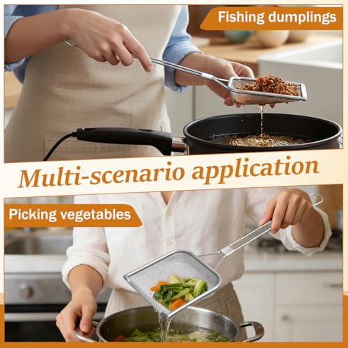 Stainless Steel Skimmer Spoon 16.92In Fine Mesh Oil Skimmer Ladle for Cooking Frying Hot Pot Fat Strainer Kitchen Utensil with Hanging Hole