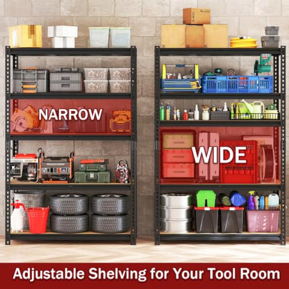 72" H Heavy Duty Garage Shelving, 2400LBS Capacity 5-Tier Storage Shelves,Adjustable Industrial Metal Garage Shelves for Basement Pantry Kitchen Warehouse, 16" D x 36" Wx72 H,Black - size: 16"D x 35.5"W x 72"H