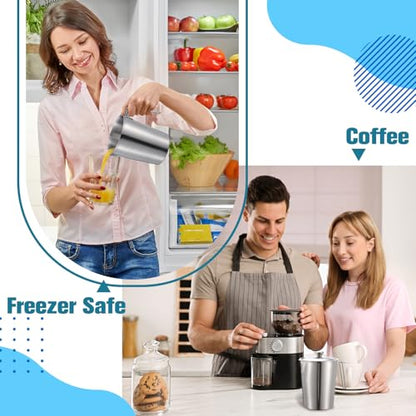 2 Pcs 1 L/32 oz Large Stainless Steel Pitcher with Lid, Metal Measuring Cup, Large Mouth Graduated Beakers with Handle, Milk Frothing Jug for Espresso Machine, Latte Art, Hot/cold Water - size: 1 L/32 oz