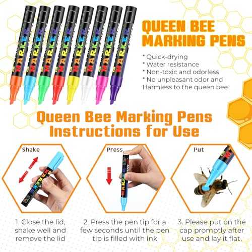 26 Pcs Queen Bee Marking Kit with Queen Bee Marking Bottles Marker Pens Catcher Cage Plastic Clips Beehive Entrance Gate Bees Cell Cups Push Pins for Beekeeping Supplies