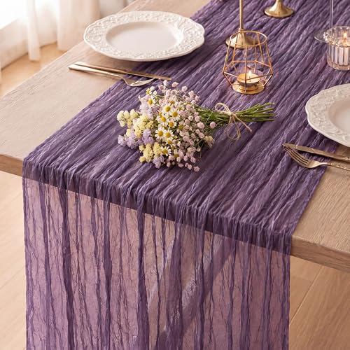 Dusty Purple Cheesecloth Table Runner 120 Inch 10FT Cheese Cloth Fabric Runners 1 Pack for Birthday Party, Banquet, Theme Party, Wedding Decoration - color: Dusty Purple